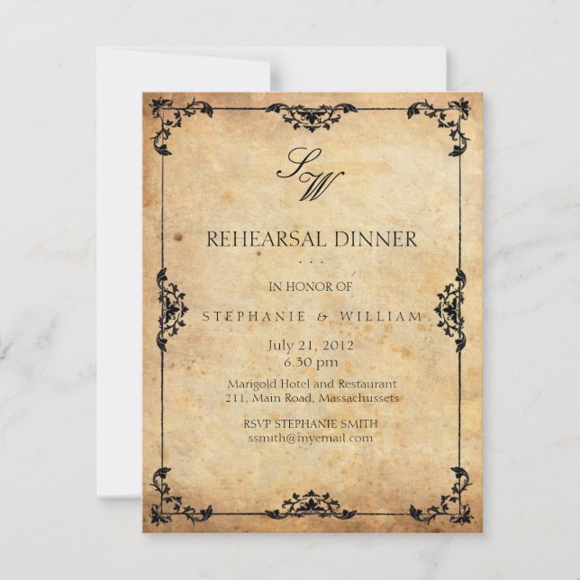 Vintage Monogram Rehearsal Dinner Invitation Card (Front)