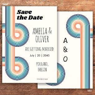 Vintage Monogram Retro Old Style 70s Save The Date