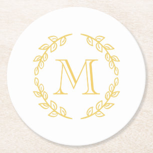 Vintage Monogram Round Paper Coaster