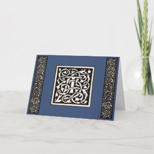Vintage Monogram T Art Nouveau Letter Note Card