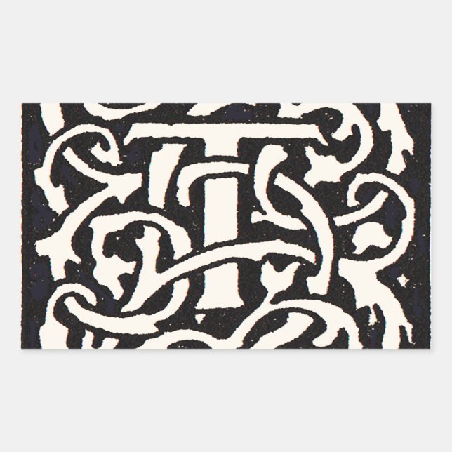 Vintage Monogram T Art Nouveau Letter Rectangular Sticker (Front)