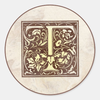 Vintage Monogram T Classic Round Sticker