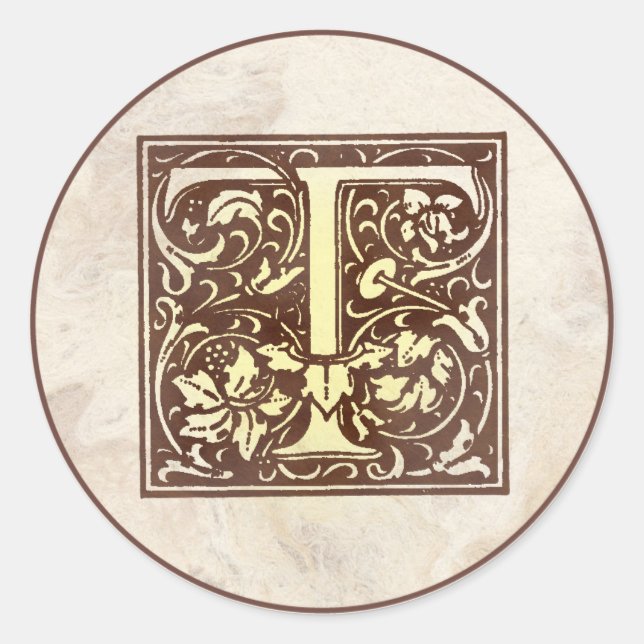 Vintage Monogram T Classic Round Sticker (Front)