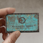 Vintage Monogram Turquoise Copper Metal Frame Business Card<br><div class="desc">Vintage Monogram Rusty Turquoise Copper Metal Frame Business Cards.</div>