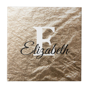 Vintage Monogram typography gold crumpled paper Tile