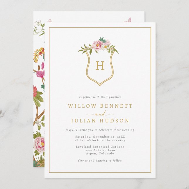 Vintage Monogram Wedding Invitation (Front/Back)