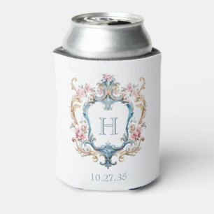Vintage Monogrammed Floral Crest Wedding Can Cooler
