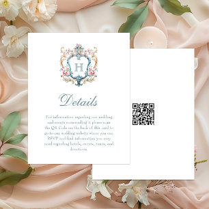 Vintage Monogrammed Floral Crest Wedding Details Enclosure Card