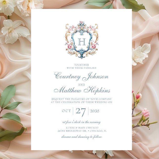 Vintage Monogrammed Floral Crest Wedding Invitation (Creator Uploaded)