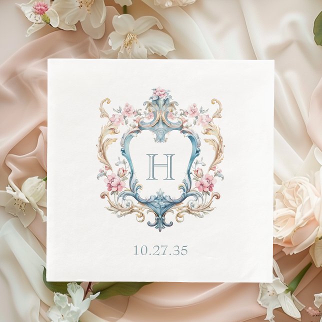 Vintage Monogrammed Floral Crest Wedding Napkin (Creator Uploaded)