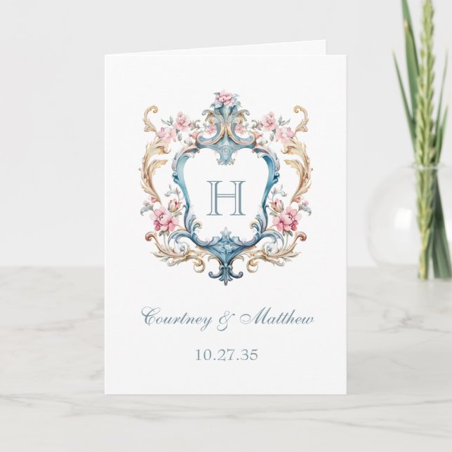 Vintage Monogrammed Floral Crest Wedding Programme (Front)