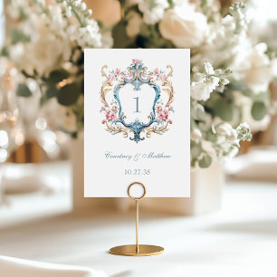 Vintage Monogrammed Floral Crest Wedding Table Number