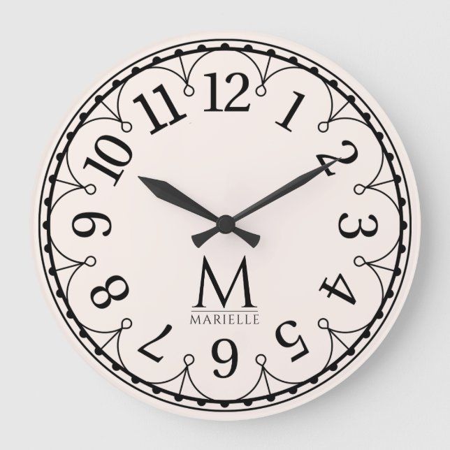 Vintage Monogrammed Pink Large Clock (Front)