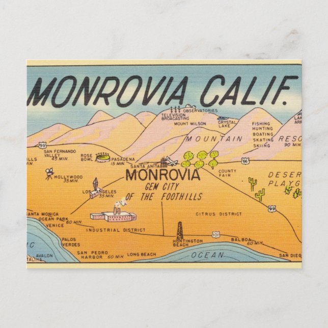Vintage Monrovia California Postcard (Front)