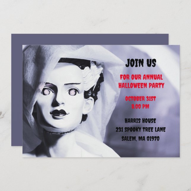 Vintage Monster Black White Bride of Frankenstein  Invitation (Front/Back)