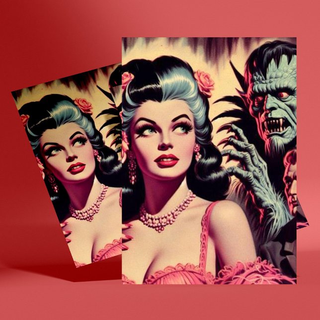 Vintage Monster Horror Girl  Postcard (Creator Uploaded)
