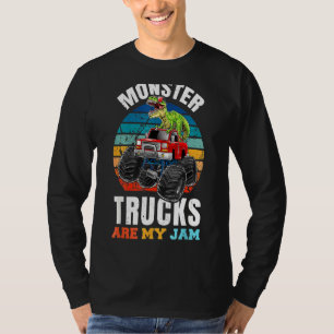 Vintage Monster Truck Are My Jam Retro Sunset Dino T-Shirt