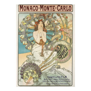 Vintage Mont-Carlo Poster by Alphonse Mucha 