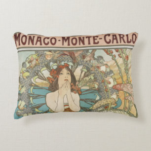 Vintage Mont-Carlo Poster by Alphonse Mucha Decorative Cushion