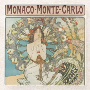 Vintage Mont-Carlo Poster by Alphonse Mucha  Glass Coaster