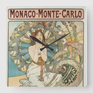 Vintage Mont-Carlo Poster by Alphonse Mucha Square Wall Clock