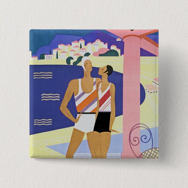 Vintage Monte Carlo Beach 15 Cm Square Badge (Front)