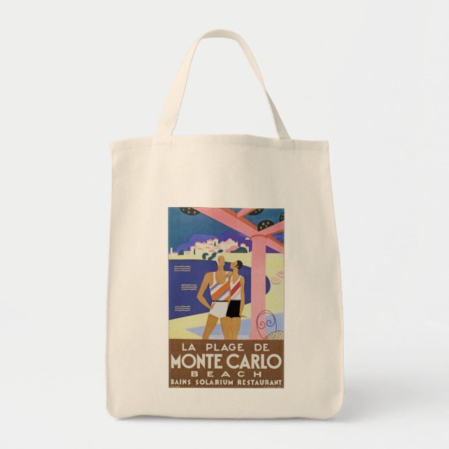 Vintage Monte Carlo Beach Tote Bag (Front)