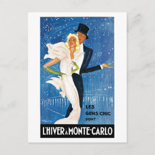 Vintage Monte Carlo Winter Travel Ad Postcard