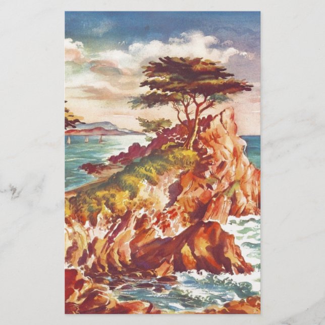 Vintage Monterey Coastline Californian Tourism USA Stationery (Front)