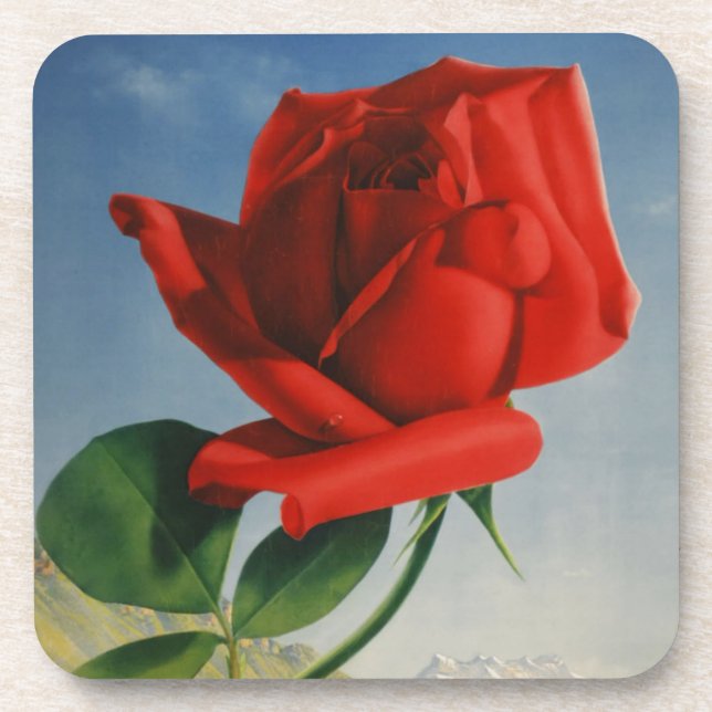 Vintage Montreux Red Rose Switzerland Geneva Lake Coaster (Front)