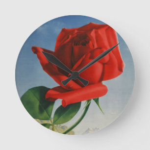 Vintage Montreux Red Rose Switzerland Geneva Lake Round Clock