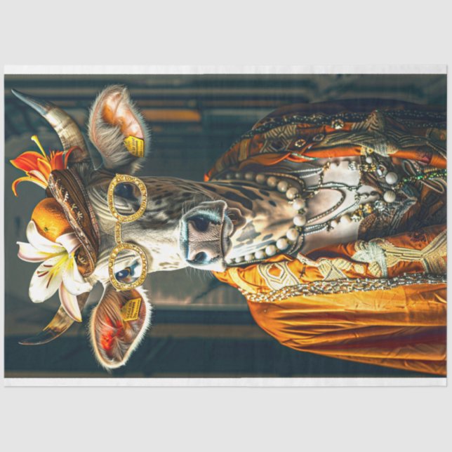 Vintage Moo-gnificent Marigold Cow Decoupage  Tissue Paper (Front)