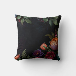 Vintage moody dark floral boho roses cushion