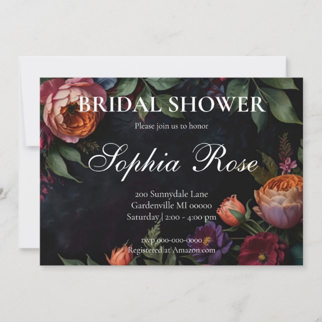 Vintage moody dark floral boho roses invitation (Front)