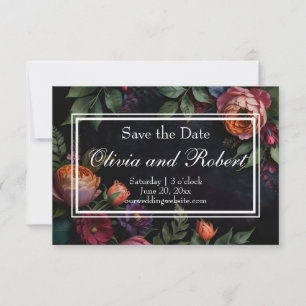 Vintage moody dark floral boho roses save the date