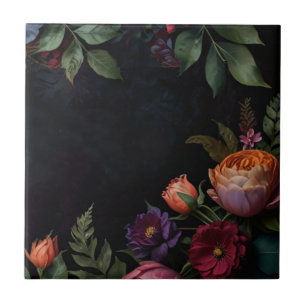 Vintage moody dark floral boho roses tile