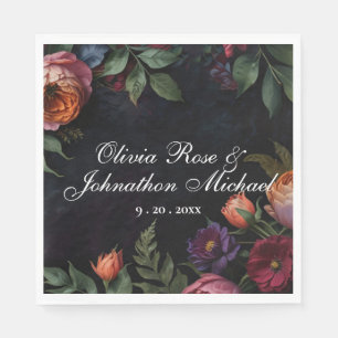 Vintage moody dark floral boho roses Wedding Napkin
