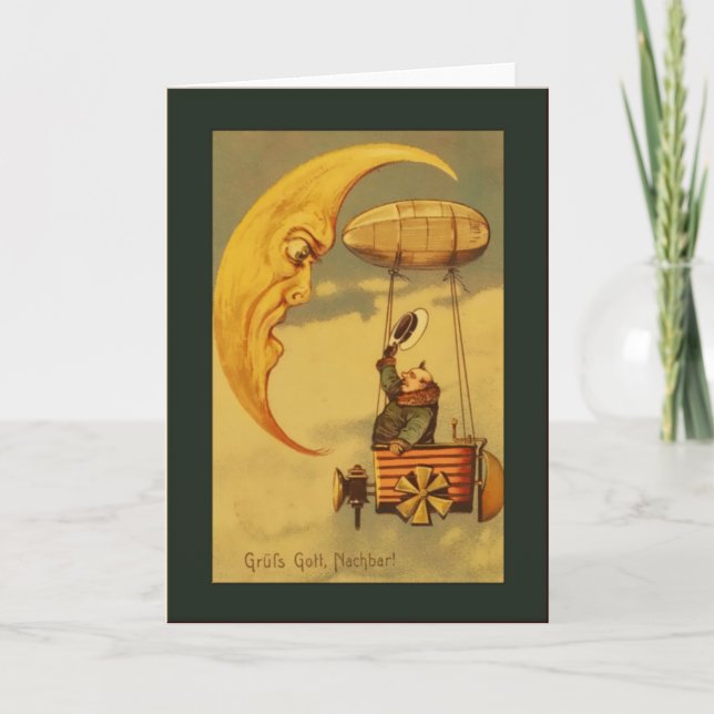 Vintage Moon & Aircraft Greetings Card (Front)