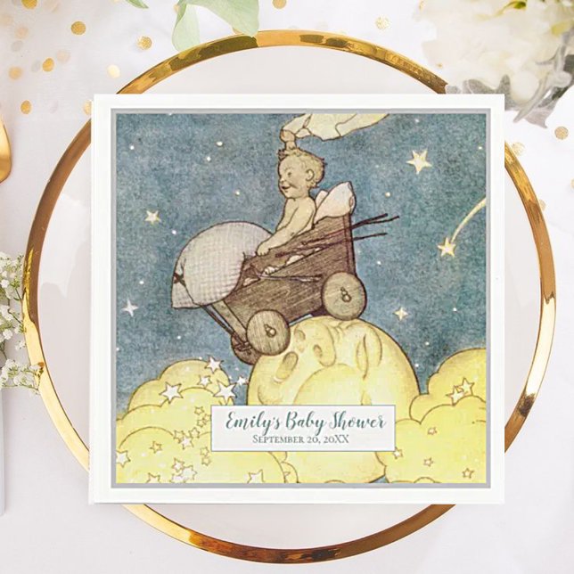 Vintage Moon and Stars Baby Shower Napkin (Creator Uploaded)