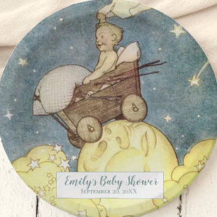 Vintage Moon and Stars Baby Shower Paper Plate
