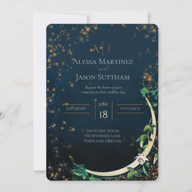 Vintage Moon and Stars Wedding Invitations (Front)