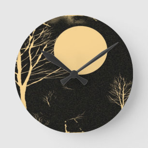 Vintage Moon At Night Fine Art 2 Round Clock