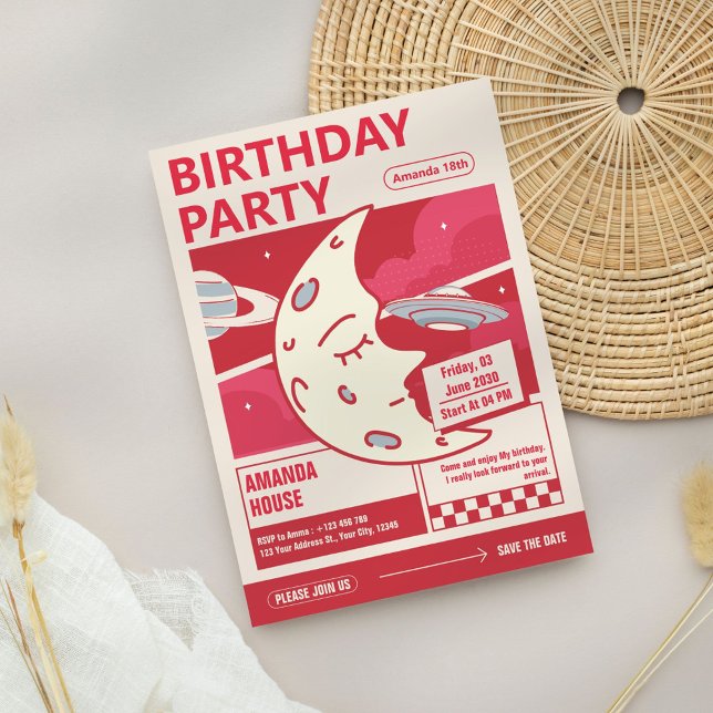 Vintage Moon Birthday Party Invitation (Creator Uploaded)