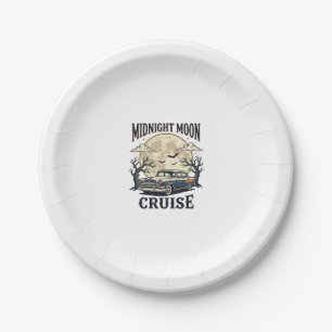 Vintage Moon Car Gothic Classic Auto Halloween Des Paper Plate