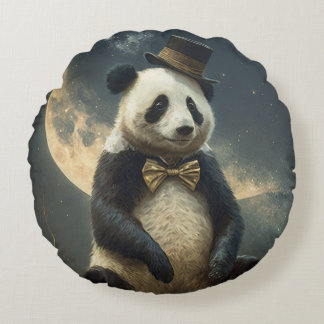 Vintage Moon Panda Round Cushion