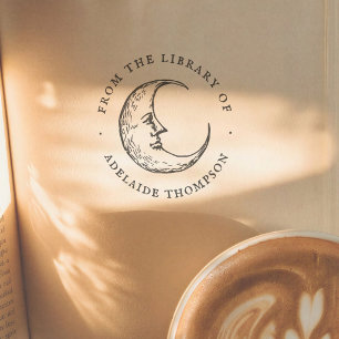 Vintage Moon Round From the Library Of Book Rubber Stamp