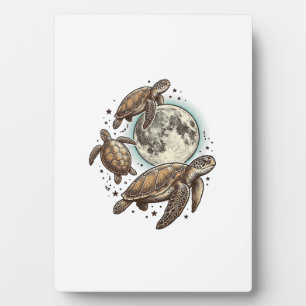 Vintage Moon Sea Turtle Engraving Shirt Design_1 Plaque