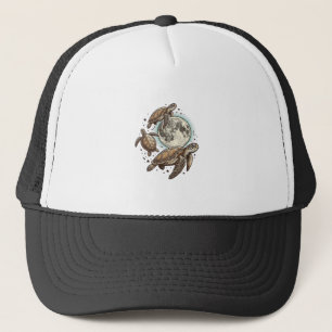 Vintage Moon Sea Turtle Engraving Shirt Design_1 Trucker Hat