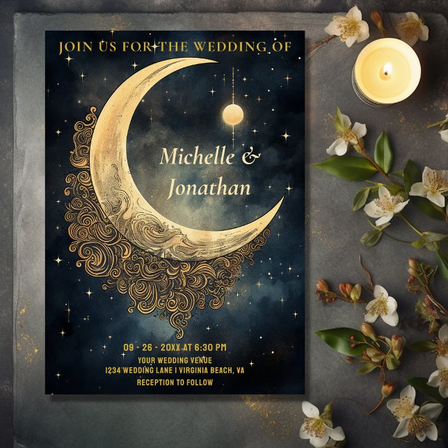 Vintage Moon, Sun and Stars Celestial Wedding Invitation (Front - Vintage Moon, Sun and Stars Celestial Wedding Invitation)