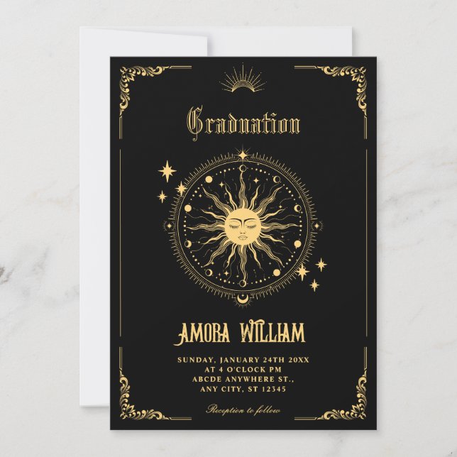Vintage Moon Sun boho art symbol graduation Invitation (Front)